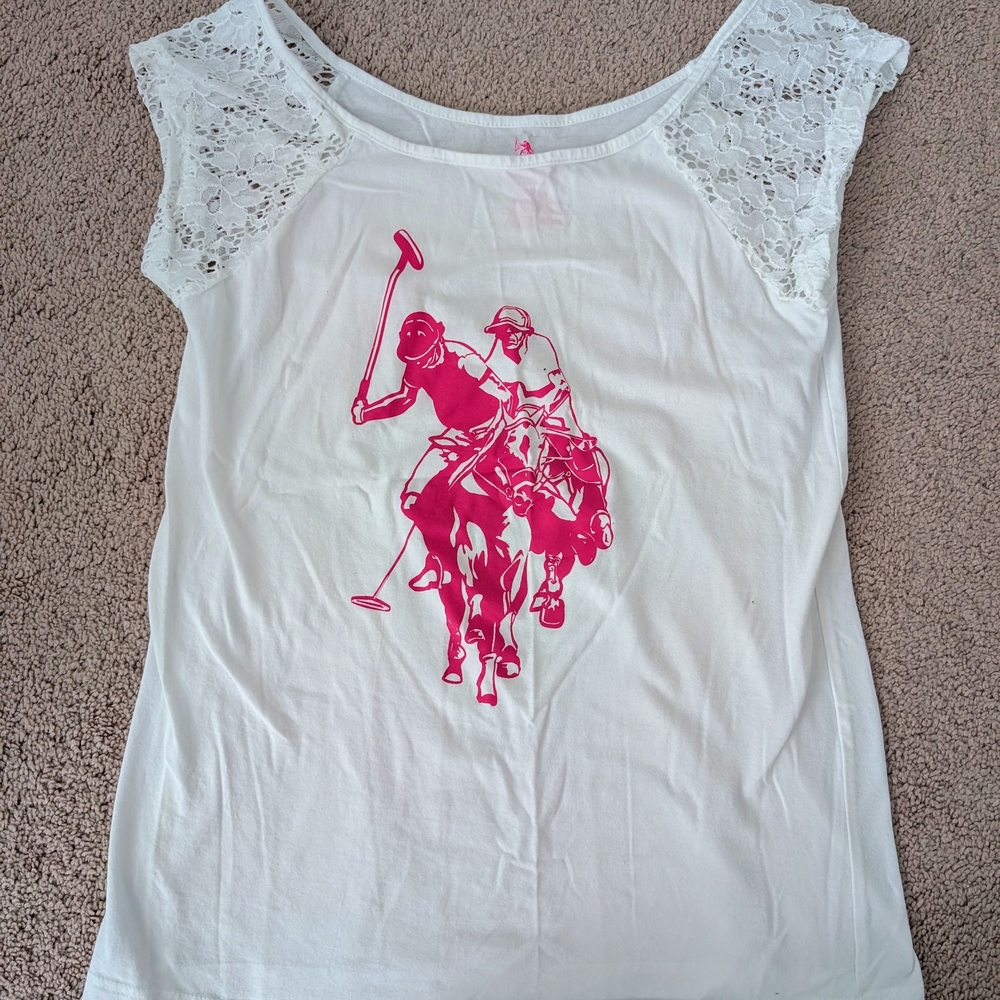U.S. Polo Assn. White Tee with Pink Logo
